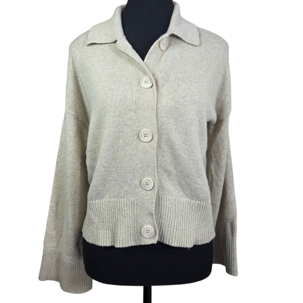 Frank & Oak Cream Button-Up Cardigan With Wide Sleeves Size Small